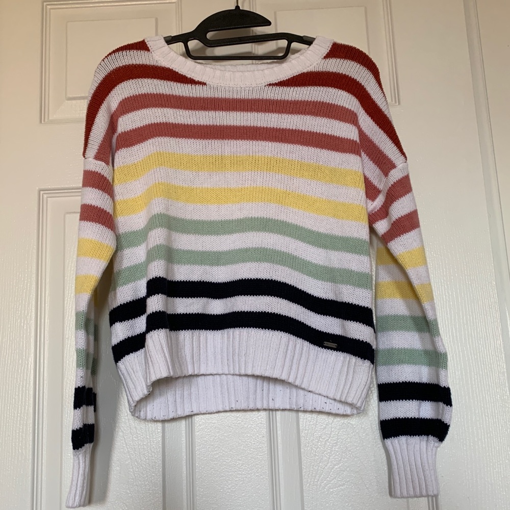 Hollister Cropped Multi-Color Striped Sweater